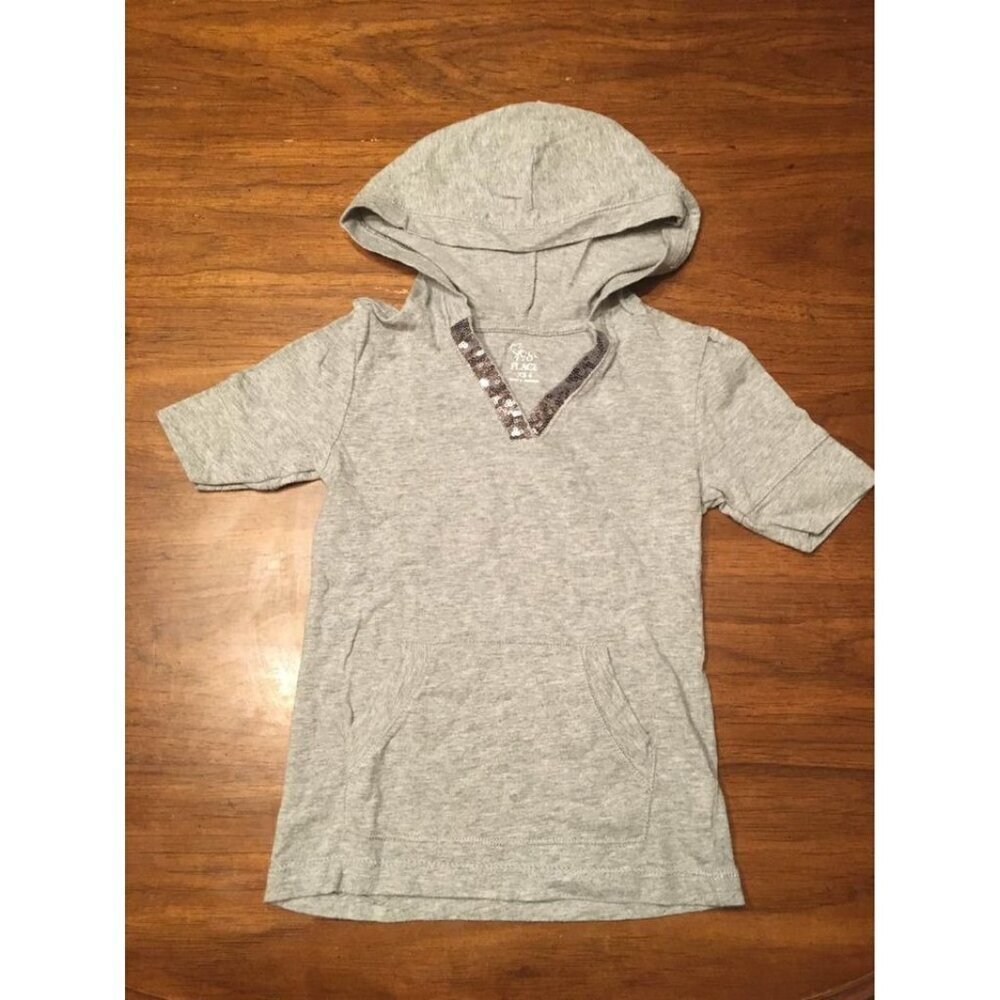Children’s Place Hooded T Shirt Grey Size XS (4) Girls